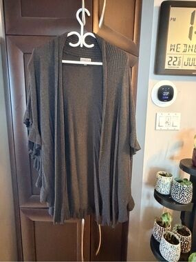 Joseph Open-Front Ribbed-Trim Cardigan in Charcoal